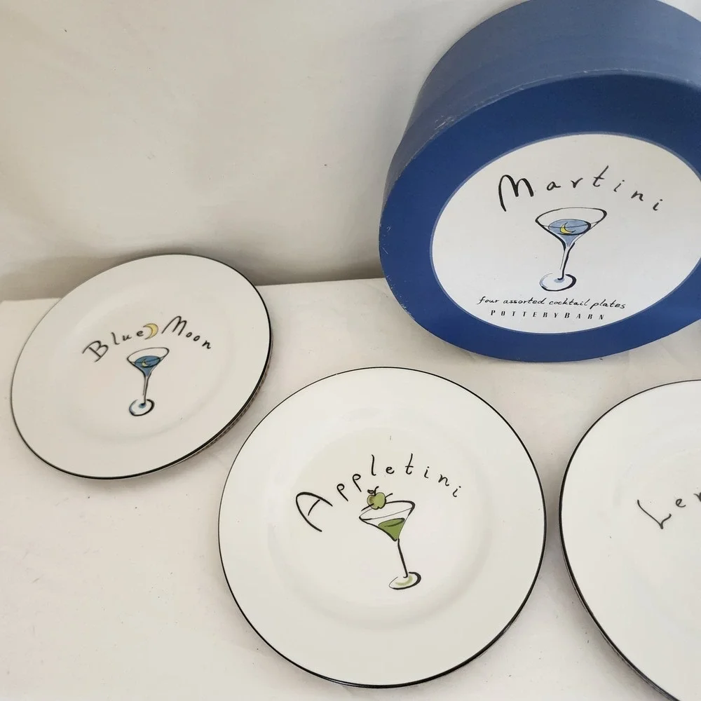 Y2K Pottery Barn Cocktail Martini Plates Cosmopolitan Lemon Drop Appletini